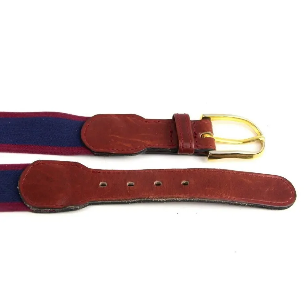 BROWN REAL LEATHER BLUE RED CANVAS 1 1/4